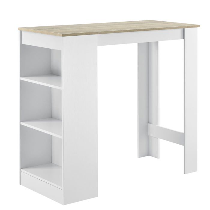 Table de bar haute avec rangement table bistro 110 cm blanc et chêne 03_0006188 Table de bar haute avec rangement table bistro 110 cm blanc et chêne 03_0006188