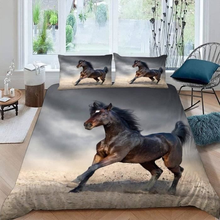 Cheval Parure Housse De Couette Galoping Horse Imprimé Parure De Lit 200X200Cm Motif Animal