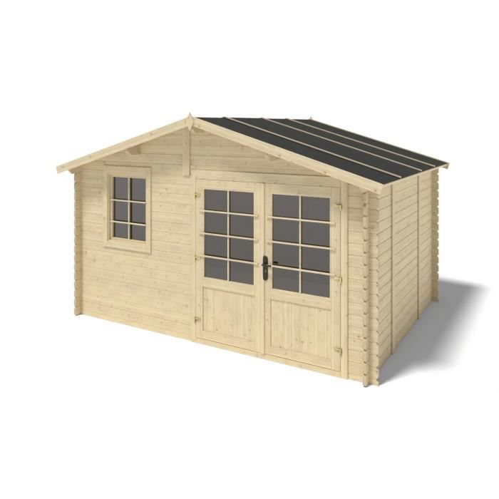 Abri de jardin en bois - 12m2 - 4x3m - ep. 28mm - couleur: naturel DOM710 