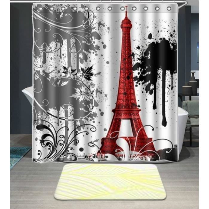 France Tour Eiffel impression étanche salle de bains Rideau de douche avec 12 crochets France Tour Eiffel impression étanche salle de bains Rideau de douche avec 12 crochets