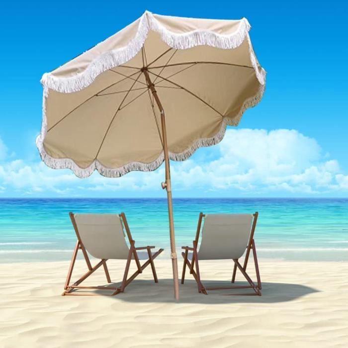 TroHollis Parasol à Franges 6 Pieds – Inclinable, Pour Terrasse, Piscine Ou Plage – Blanc
