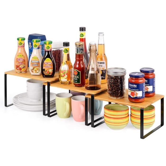 Lot De 2 étagères Empilables Pour Boîtes De Conserve - Organisateur De Garde-manger - Noir - En Fer - 10