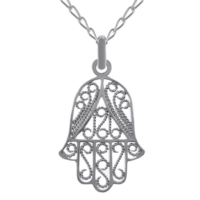 Lot pendentif main de Fatma en Argent 925 + Chaîne 50 cm en Argent 925