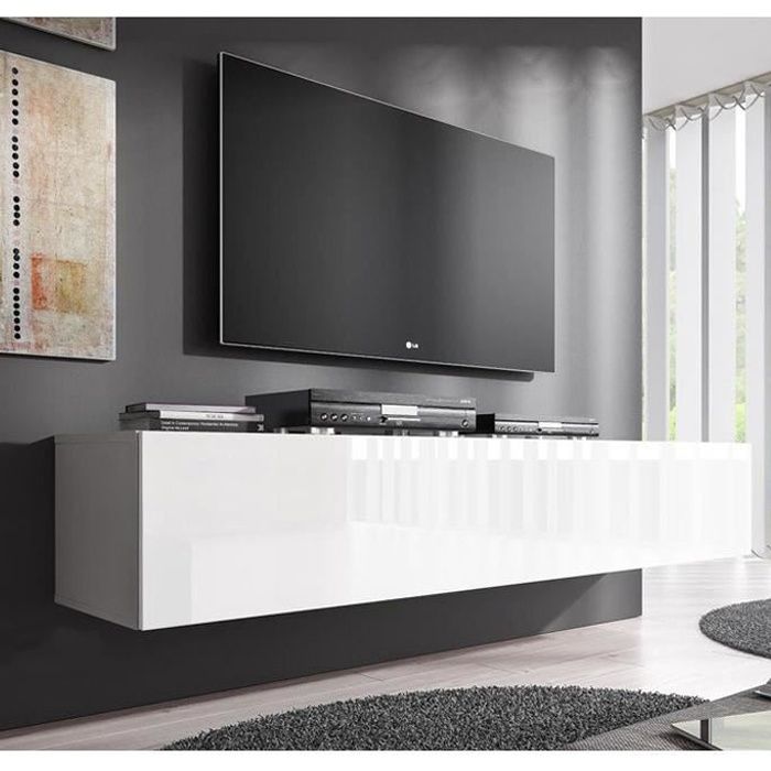 Meuble TV - NORA - Forli XL - Blanc - Porte abattante - Design contemporain