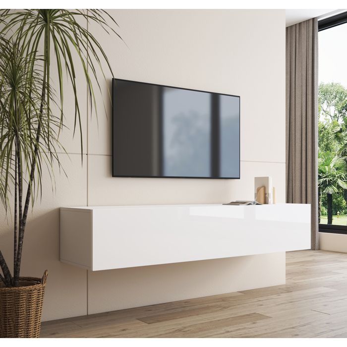 Design Ameublement - Meuble TV NORA H2 Suspendu - Blanc Brillant - 160x30x40cm Design Ameublement - Meuble TV NORA H2 Suspendu - Blanc Brillant - 160x30x40cm
