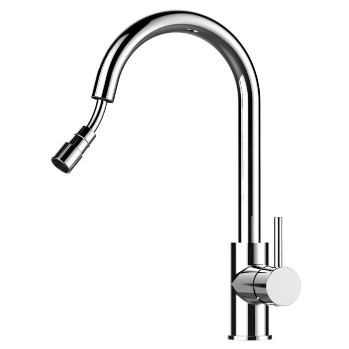 Mitigeur Évier Camping-Car Argo Lecce SP2765CR/04 - Bec Pivotant Chrome/Noir, Robinet Cuisine Caravan