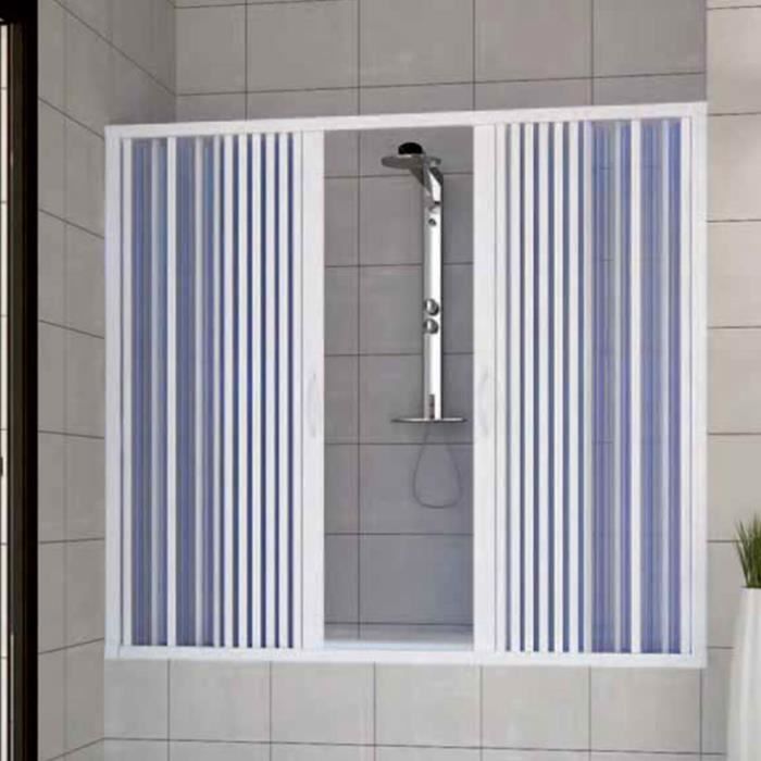 Pare baignoire douche en Plastique PVC - Nina Centrale - 140 cm - Blanc mat - Pivotant pliant - 2 volets