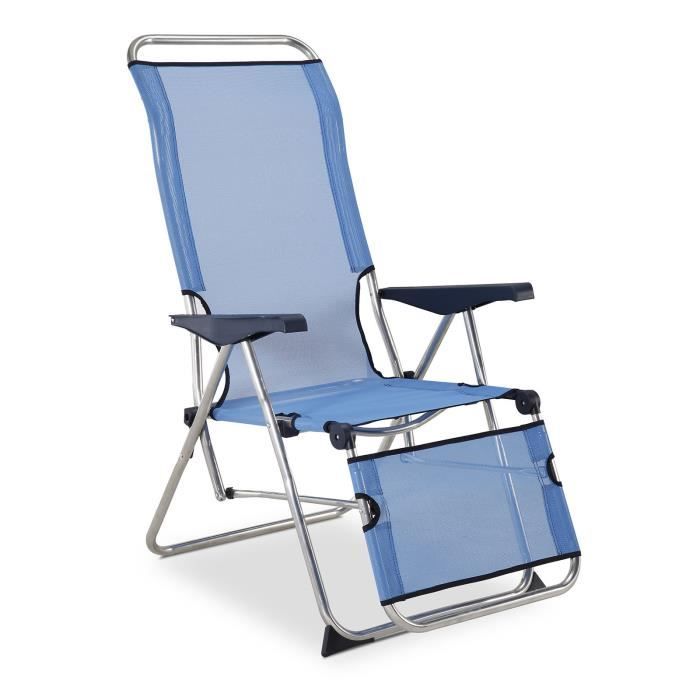 Transat Réglable de Jardin Relax Solenny 5 Positions Chaise longue Dossier Anatomique Bleu