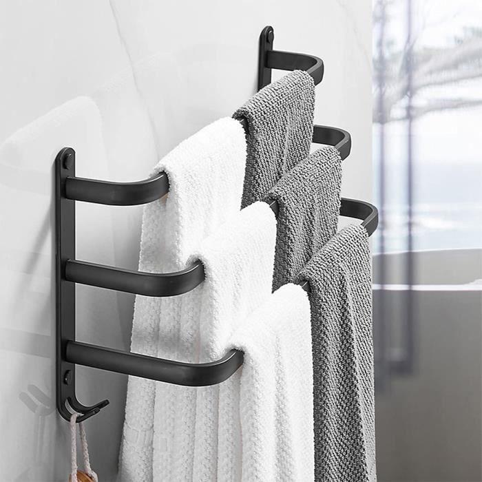 Porte-Serviettes Sur Pied 3 Niveaux JELUTE – Noir Élégant Pour Salle De Bain
