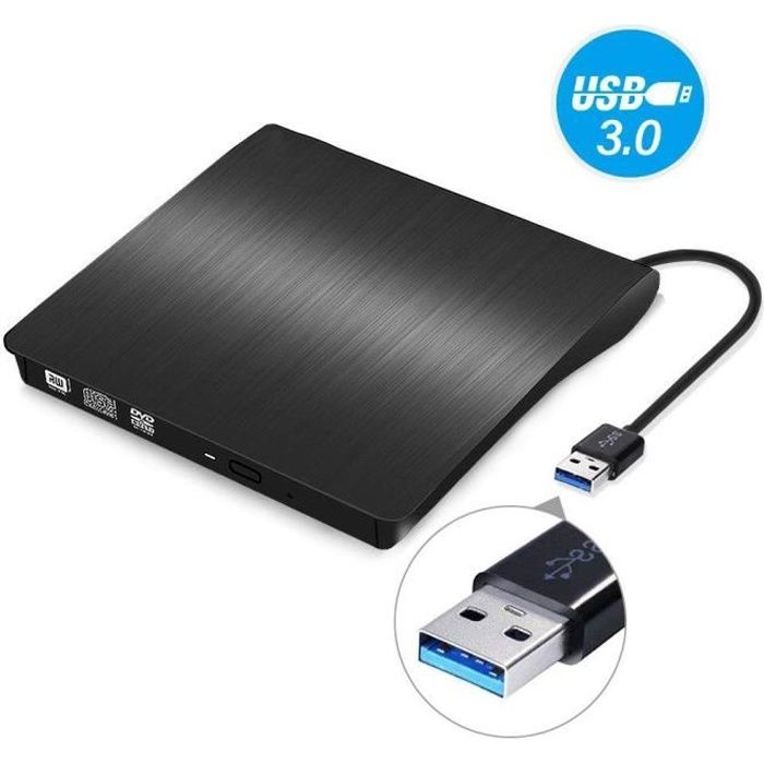 Lecteur CD/DVD Externe,USB 3.0 Graveur DVD Externe CD Enregistreur Portable RW/ROM Mince ROM Transmission Rapide Câble USB Intégrée