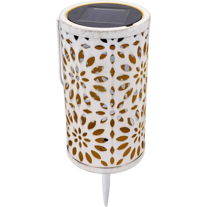 2 Lanternes Solaires Extérieures Métal - Décoration Jardin Avec Motifs Floraux, étanches IP65