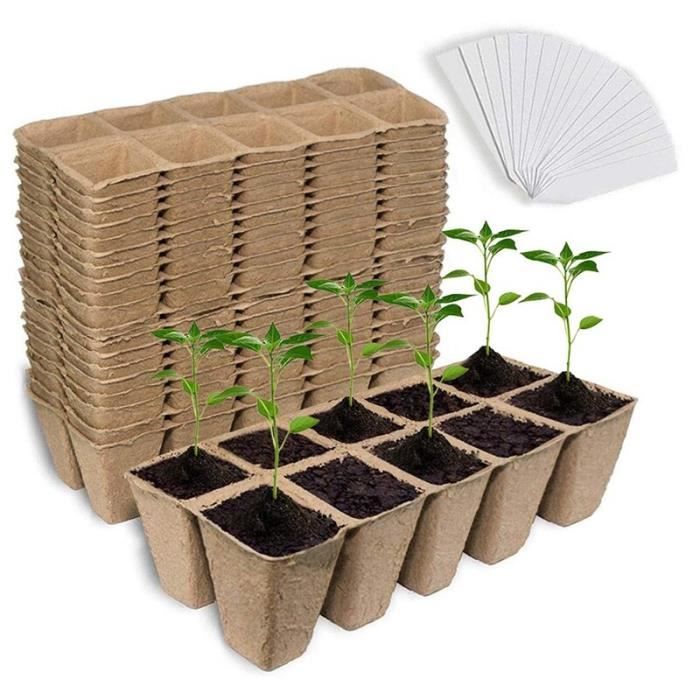 Lot De 60 Pots Biodégradables Pour Semis 6cm + Étiquettes - Jardinage Bio - Fleurs, Légumes, Herbes Aromatiques