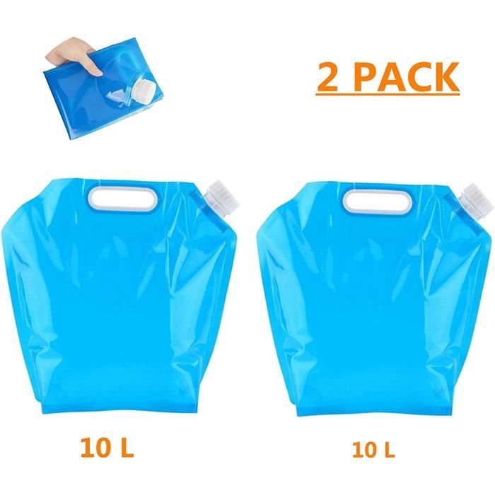 Lot De 4 Sachets à Eau Pliables - 2x5L + 2x10L - Pour Camping, Randonnée, Voyage - Sans BPA - Bec Verseur Large