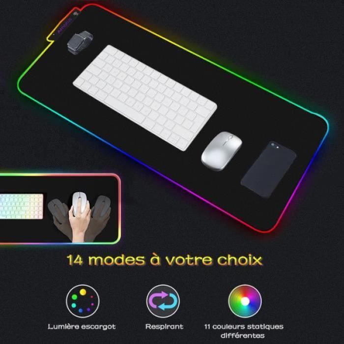 Tapis de Gamer Lumineux Gaming Mouse Pad avec LED Rétro Eclairage RGB 78.5 x 30.5 x 0.4 cm
