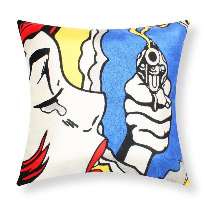 Housse de coussin - AVIZAR - Lot de 2 - 45x45 cm - Brodées - Multicolore - Design contemporain Housse de coussin - AVIZAR - Lot de 2 - 45x45 cm - Brodées - Multicolore - Design contemporain