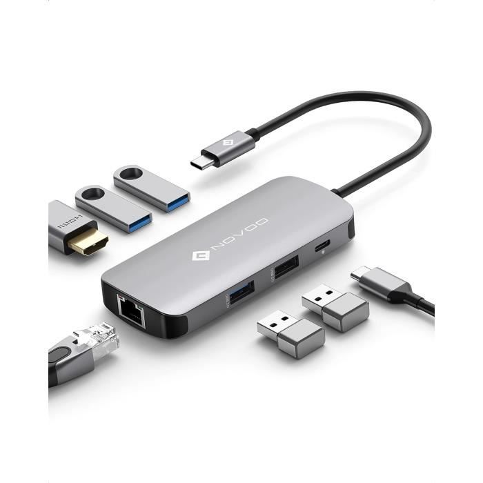 Hub USB C, Adaptateur 5 en 1 USB C vers HDMI 4K@30Hz, Charge PD 100W, 2
