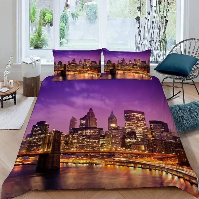 Housse De Couette 3 Pièces Microfibre Douce - Parure De Lit Avec Taies D'oreiller - Double 200x200cm - Impression Numérique HD