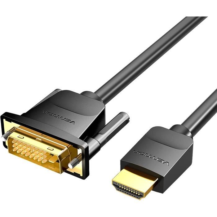 Adaptateur Câble HDMI vers DVI 2M, Bi-directionnel DVI-D 24+1 mâle vers ...