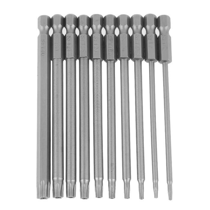 Jeu D'Embouts Torx 10 Pièces - Tige Hexagonale 1/4", 50mm, Acier Chrome-Vanadium Pour Visseuse