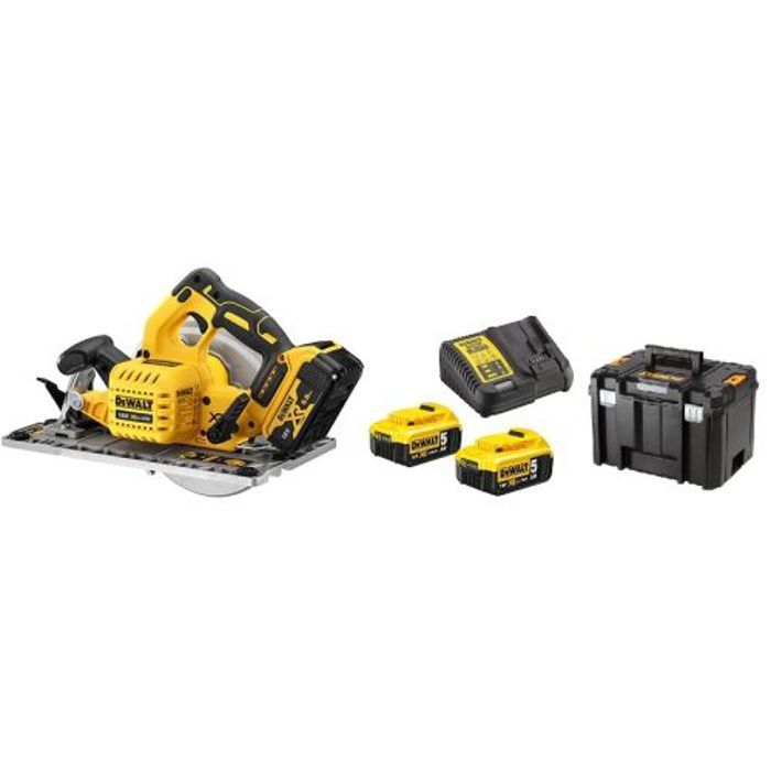 Scie circulaire XR 5Ah 184 mm DEWALT + 2 Batteries + Coffret Tstak DCS572P2 QW - vue 2