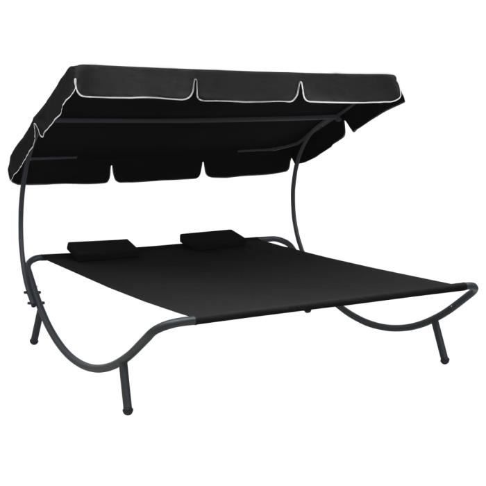 Transat dextérieur - ESTINK - Lit de repos avec auvent - 2 personnes - Noir - Résistant aux intempéries