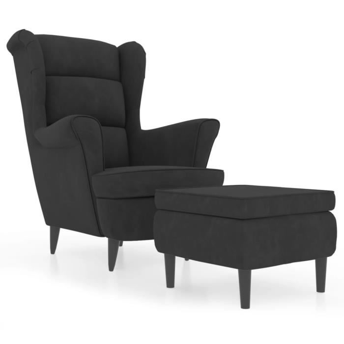 FYDUN Fauteuil à oreilles avec tabouret Gris foncé Velours CN012