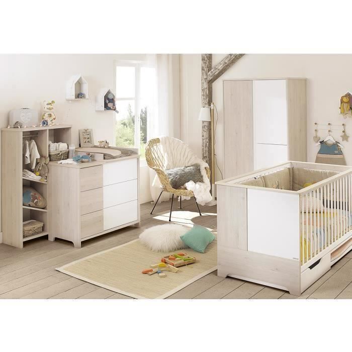 Chambre bébé complète en bois : lit évolutif, commode à langer et