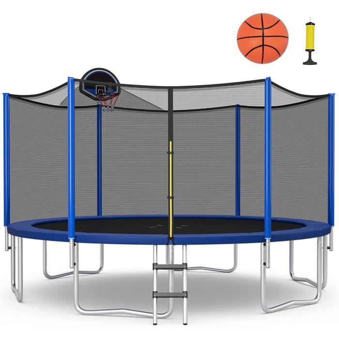 GOPLUS Trampoline d’Extérieur Diamètre 377 CM avec Panier de Basket
