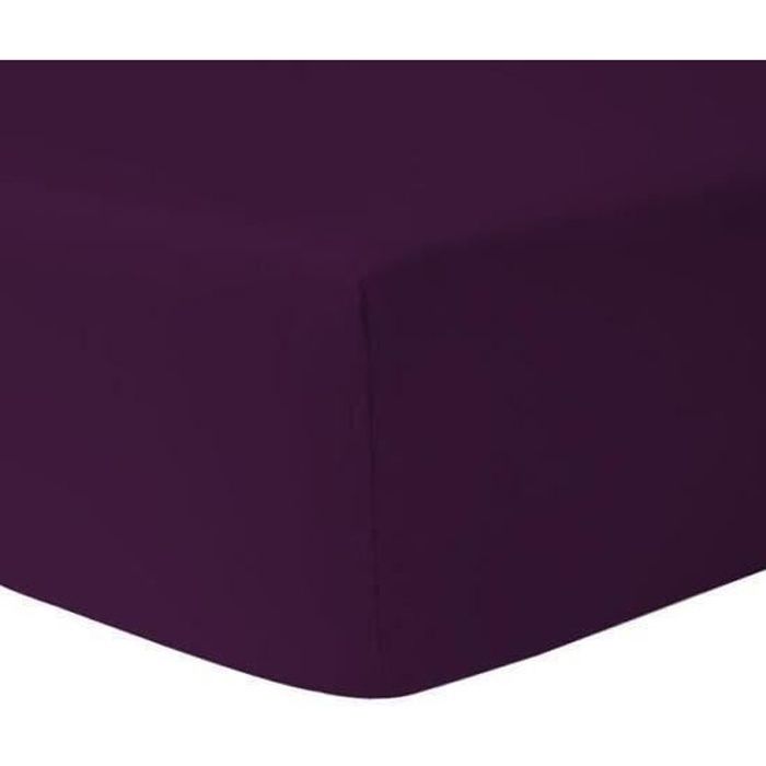Drap Housse - SPECIAL GRAND BONNET - 100% Coton - 140 x 190 cm - Prune - Tissage Serré