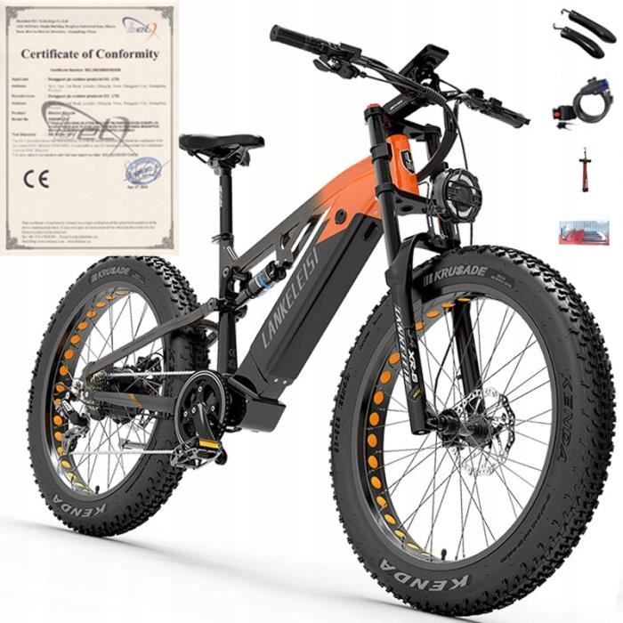 Lankeleisi RV800 plus velo electrique 1130W 48V 20AH 52KM H 150KM cadre VTT roue 18 26 orange Cdiscount Sport