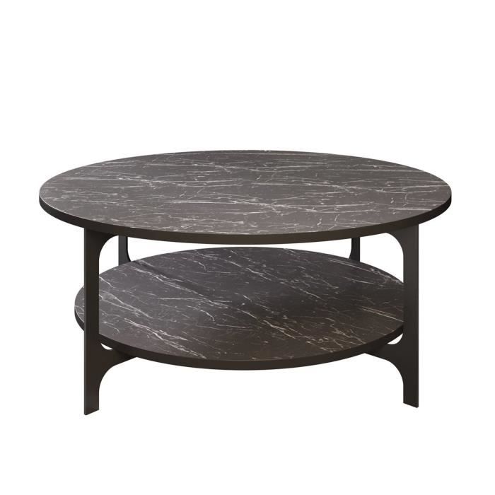 table basse ovale elliptica 2 tablettes bois marbre noir et métal noir