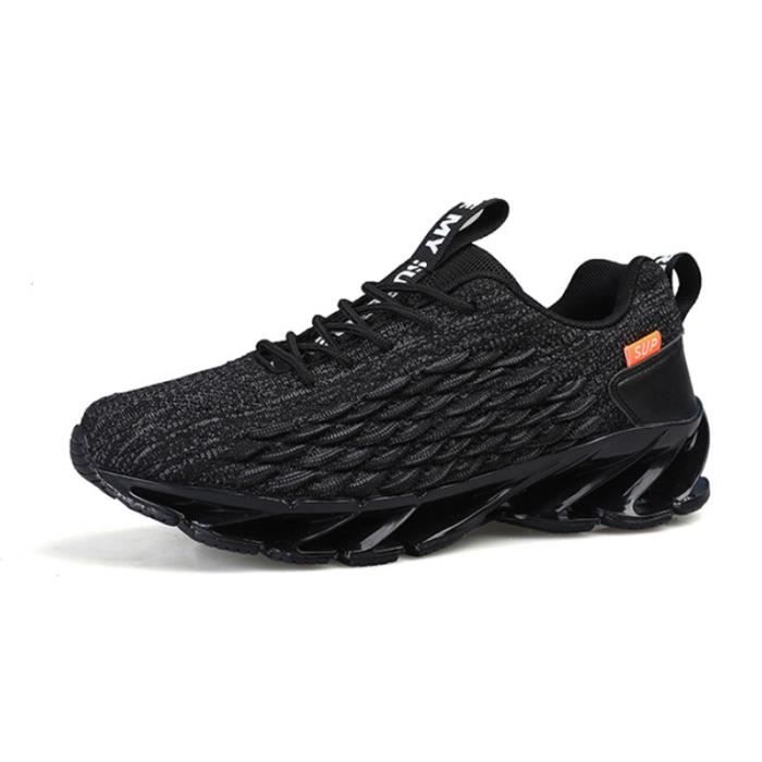 LEOCLOTHO Chaussures de course homme - LEOCLOTHO - Écaille de poisson - Noir - Talon plat - Lacets