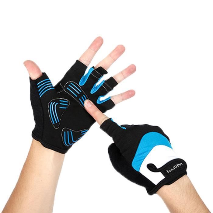 Gants de cyclisme demi-doigt antidérapants et amortisseurs de chocs pour VTT - LEOCLOTHO - Bleu - Taille M/L/XL