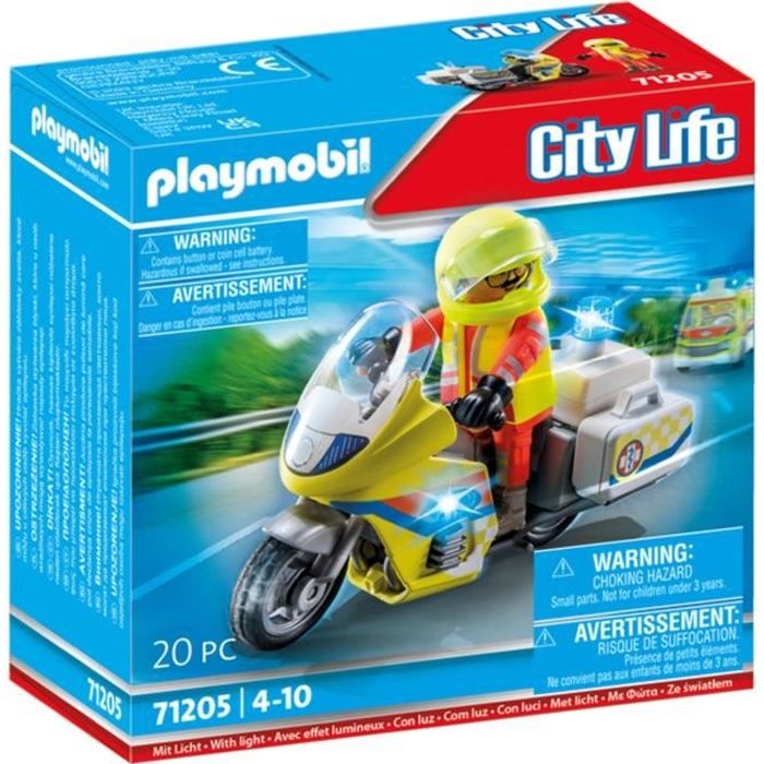 PLAYMOBIL 71205 Urgentiste avec moto City Action Les Secouristes effet lumineux 20 pièces Dès 4 ans