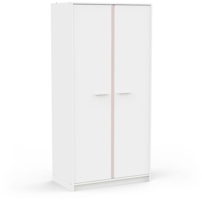 Armoire de chambre - REVERSO - Blanc mat - Décor Rose ou Bleu - 2 portes - L883 x P50 x H1809 cm