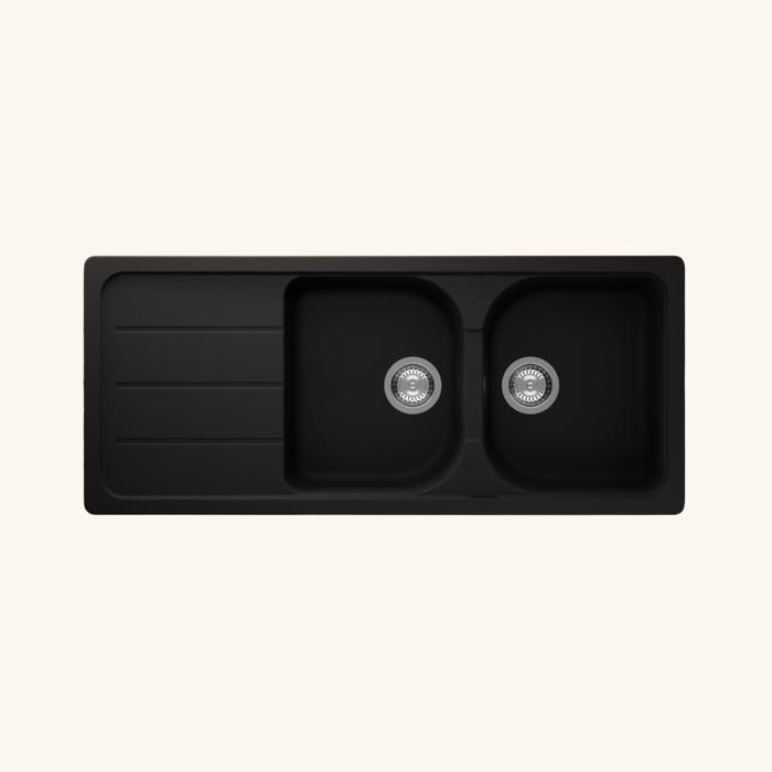 Évier granit noir Schock FORMHAUS 2 bacs 1 égouttoir 500x1160 Évier granit noir Schock FORMHAUS 2 bacs 1 égouttoir 500x1160
