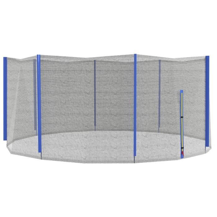 Filet de sécurité trampoline porte zipée Ø 366 cm 8 poteaux bleu noir