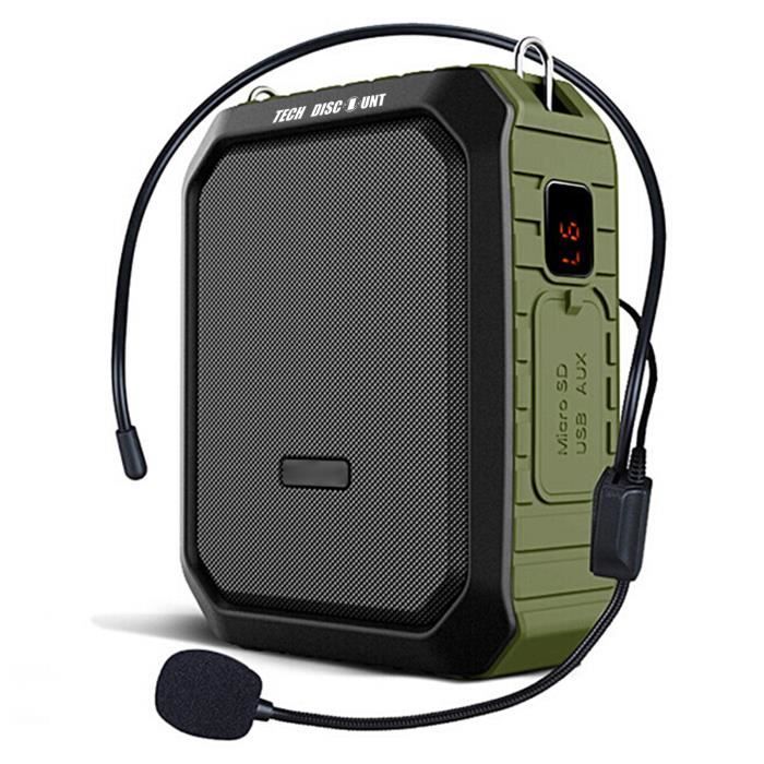 TD® Amplificateur de voix portable sans fil 18W Haut parleuravec casque micro étanche Bluetooth effet mégaphone + batterie de