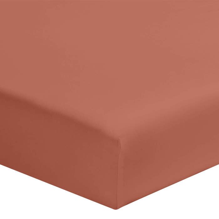 Drap housse terracotta 100% coton bonnet 30 cm 160x200 cm - Orange - Fabriqué en France - Terre de Nuit