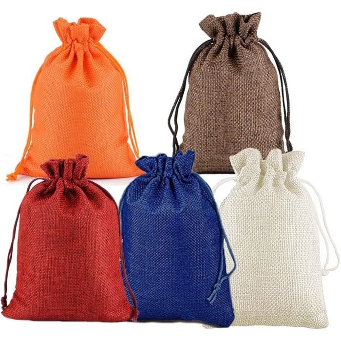 9 Sacs Cadeau Toile Avec Cordon - Pochons Réutilisables 3 Tailles Motifs Mignons