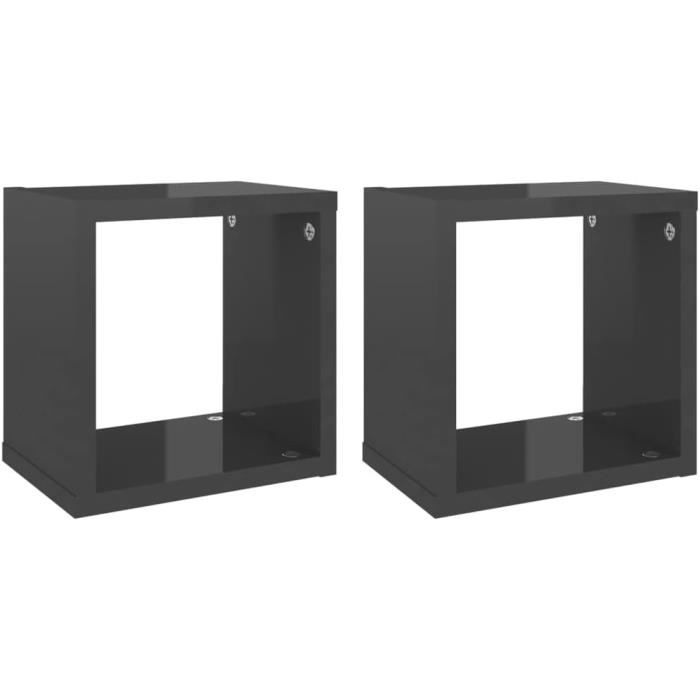 2 étagères Cubes Murales Flottantes – 60x15x23 Cm, Aggloméré Noir, Charge Max 40 Kg, Rangement Et Décoration Salon/chambre