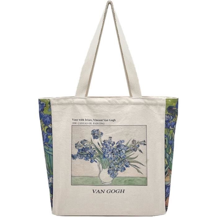 Tote Bag Réutilisable Vintage - Sac En Toile Imprimé Peinture à L'Huile, Grand Et Pliable, Pour Courses Et Tous Les Jours