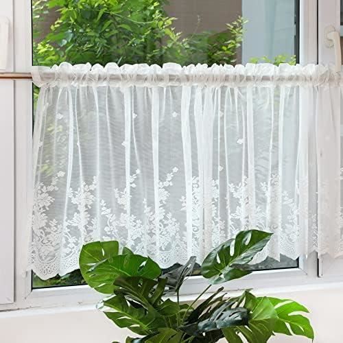 Rideau De Cuisine Style Campagnard - 140x130cm - Dentelle Brodée - Demi-Rideau Brise-vue
