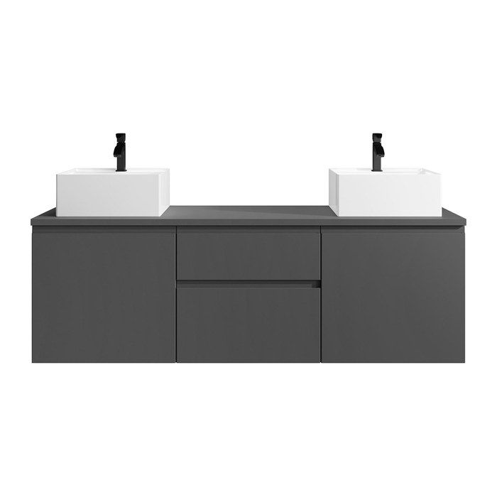 Meuble de salle de bain suspendu avec double vasque - Gris - 150 cm - JIMENA II