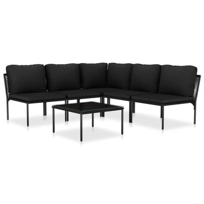 vidaXL Salon de jardin 6 pcs avec coussins Noir PVC