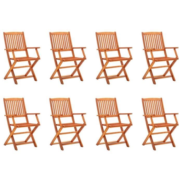 vidaXL Chaises de jardin pliables 8 pcs Eucalyptus massif - vue 2