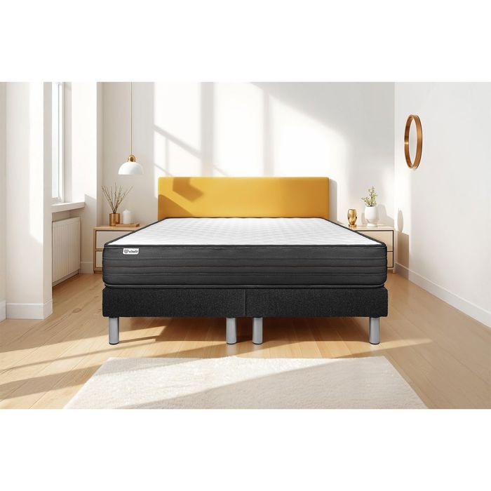 Ensemble Matelas Sommier 180x200 cm - 2 Sommiers Noir - Vitalpower Noir