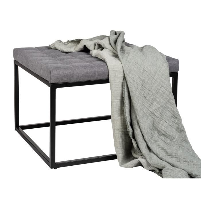 WENKO Tabouret Bas Carré AMANDOLA - Pouf avec Coussin Rembourré et cadre en Métal - Salon Chambre Entrée - 59x45x59cm - Noir
