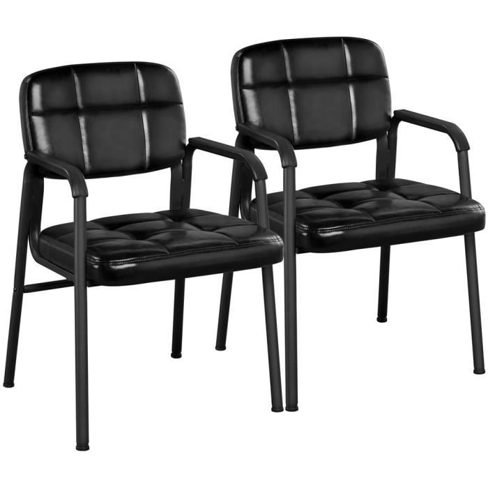 Lot de 2 Chaises de Bureau/Salle dattente - Rembourrées en Smili-cuir - Fauteuil dAccueil Visiteur 58 x 58 x 86cm Noir-Yaheetech