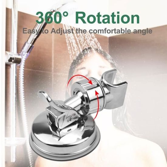 Support Pommeau De Douche à Ventouse - Rotatif 360°, Crochet Inclus, Universel (argent Chromé)